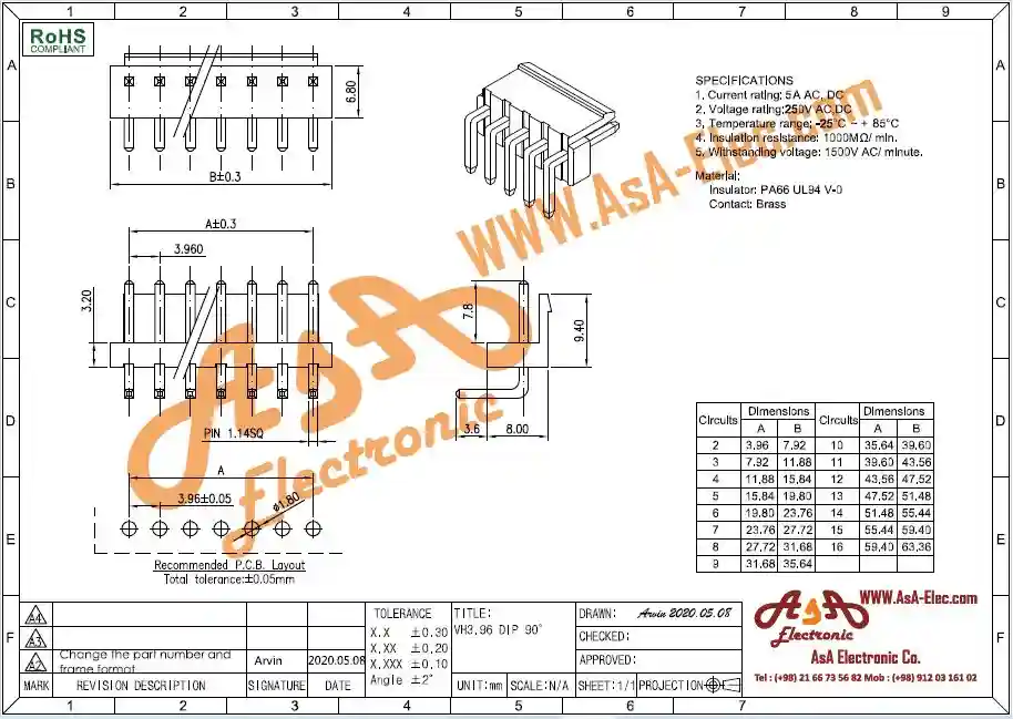 کانکتور پاور قفلدار 3.96 میلیمتر 10 پین نر رایت سفید VH